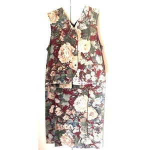 Vintage Willowbend Womens Skirt Set Multicolor Floral Midi Pleats Vest Top L 14